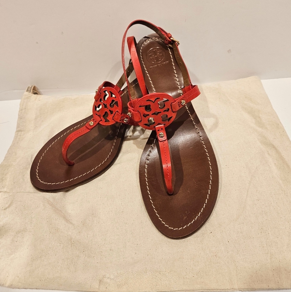 Tory Burch Miller Block Heel Sandals in Bright Samba (Size 9)